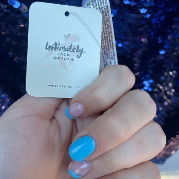 Free People Swinging Sequins Lace Trim Tank In Midnight - Picture 8 of 10